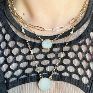 Luna Norte Necklace Set with White Druzy Pendants and faceted moonstone